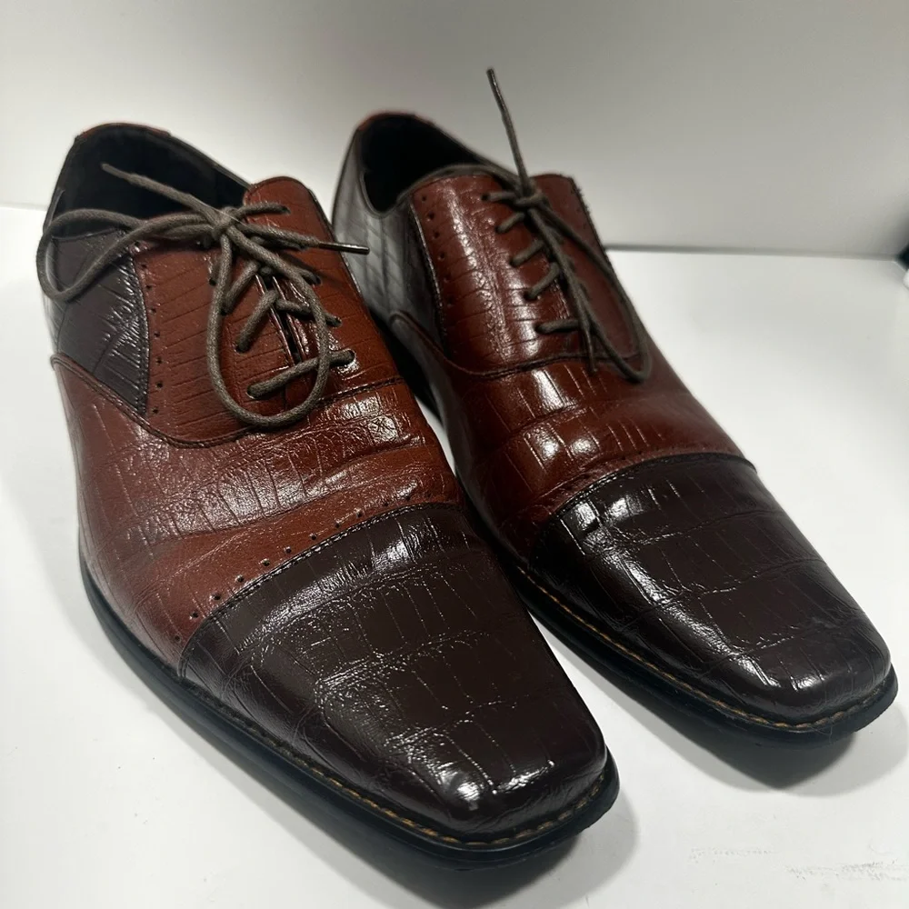 Masimo New York Oxford Mens 12 Brown Croc Embossed‎ Two Tone Square Toe 2180-12
